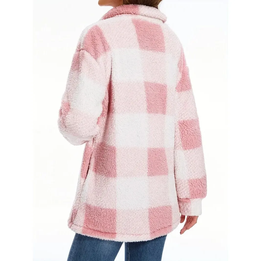 Women's Plaid Button-Front Teddy Coat