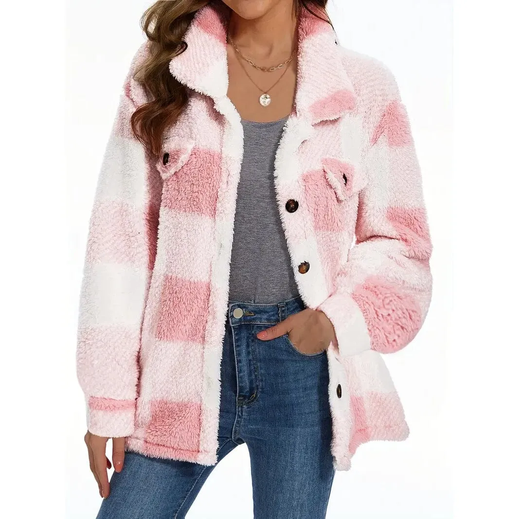 Women's Plaid Button-Front Teddy Coat