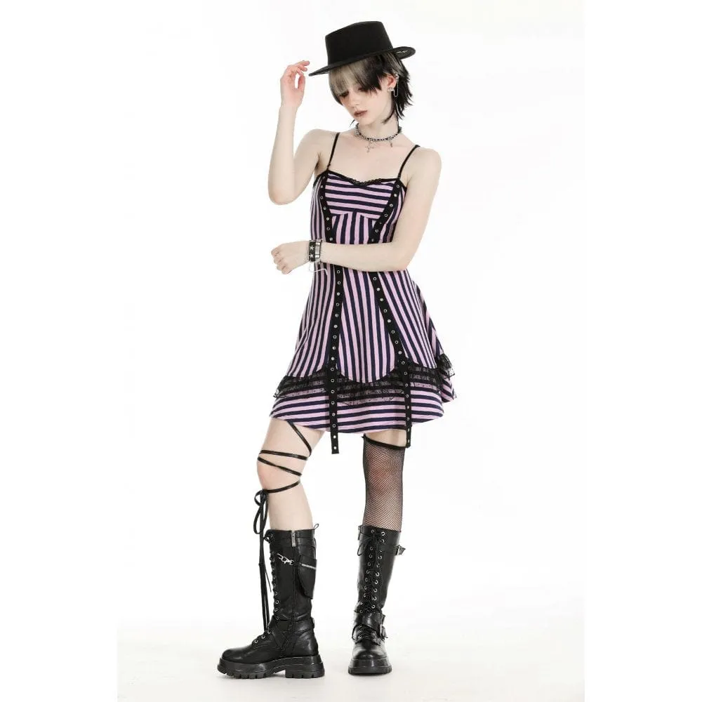 Women's Punk Contrast Color Striped Music Festival Slip Dress