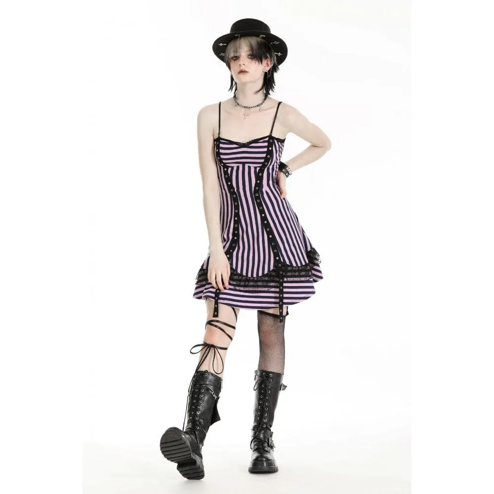 Women's Punk Contrast Color Striped Music Festival Slip Dress