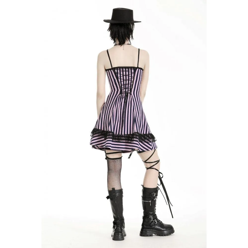 Women's Punk Contrast Color Striped Music Festival Slip Dress