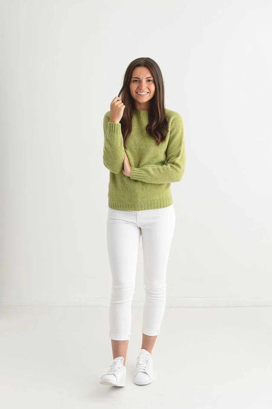 Womens Seamless Saddle Shoulder Shetland Jumper - Lime