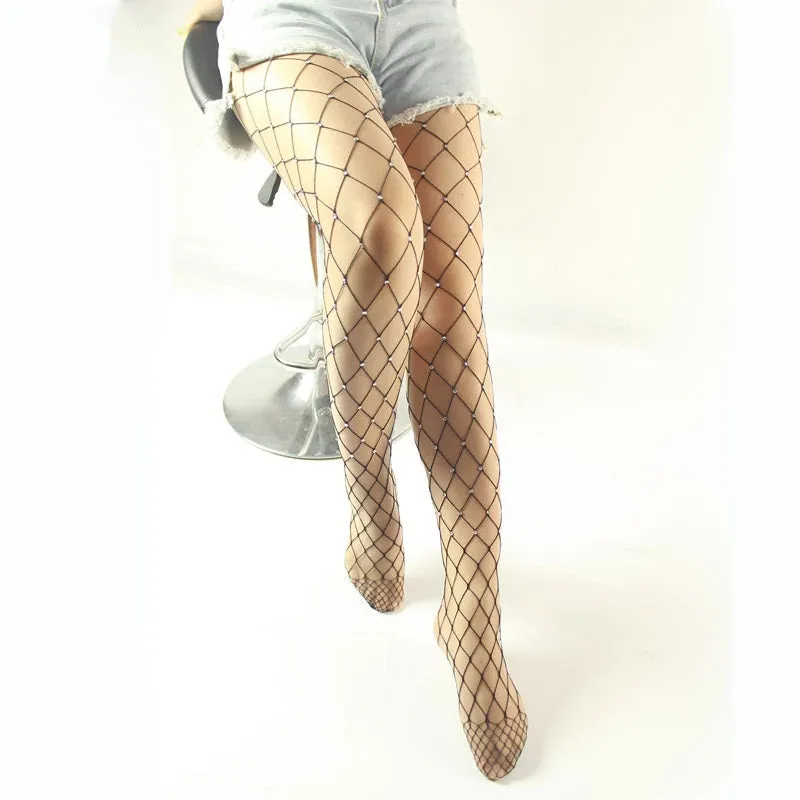 Women's Spandex Big Mesh Tights With Crystals