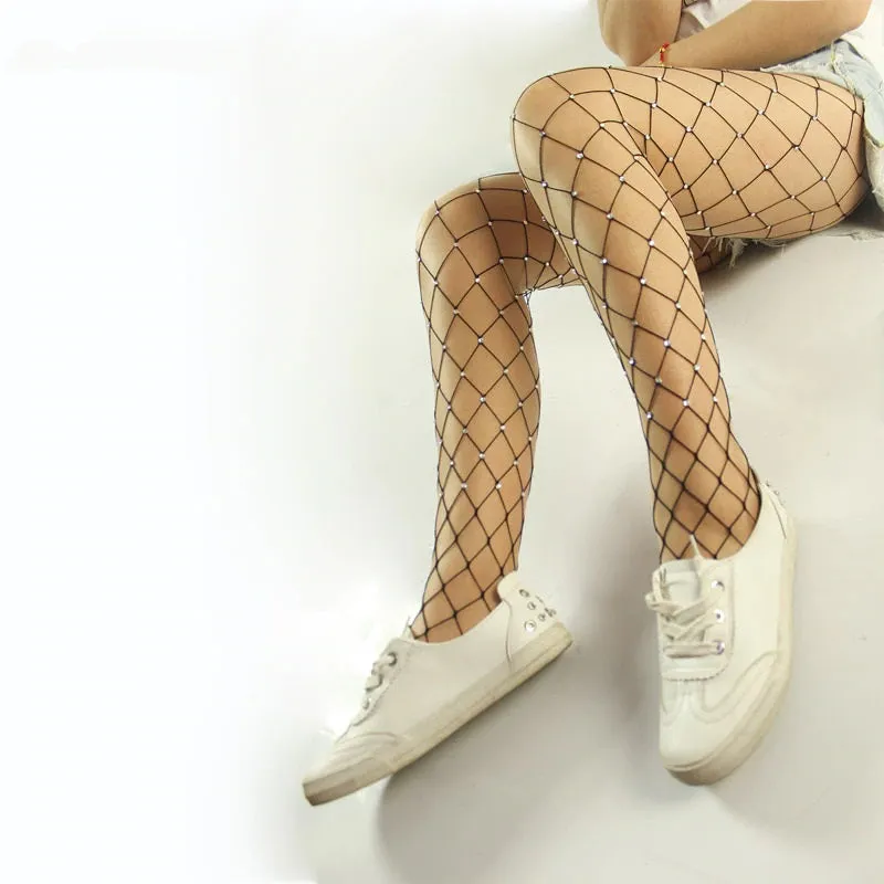 Women's Spandex Big Mesh Tights With Crystals