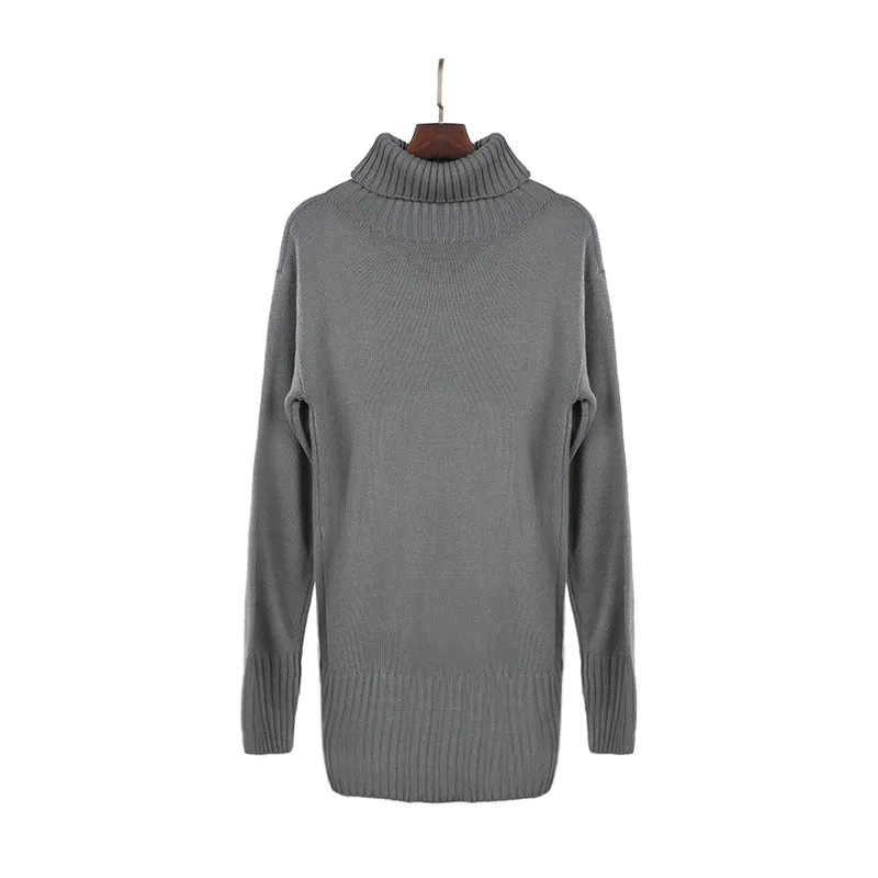 Women's Winter Warm Turtleneck Oversized Knitted Sweater Dress