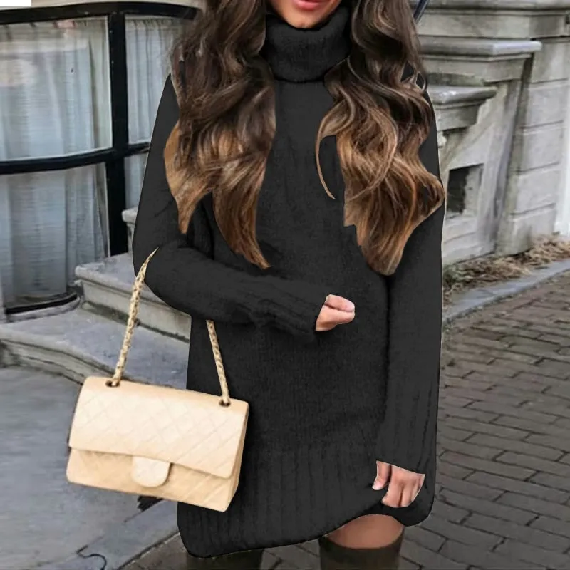 Women's Winter Warm Turtleneck Oversized Knitted Sweater Dress