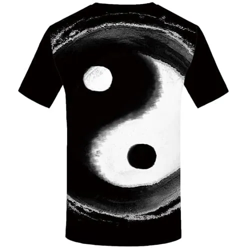 Yinyang T shirts Men Graffiti Tshirts Casual Black And White Tshirt Anime