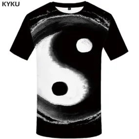 Yinyang T shirts Men Graffiti Tshirts Casual Black And White Tshirt Anime